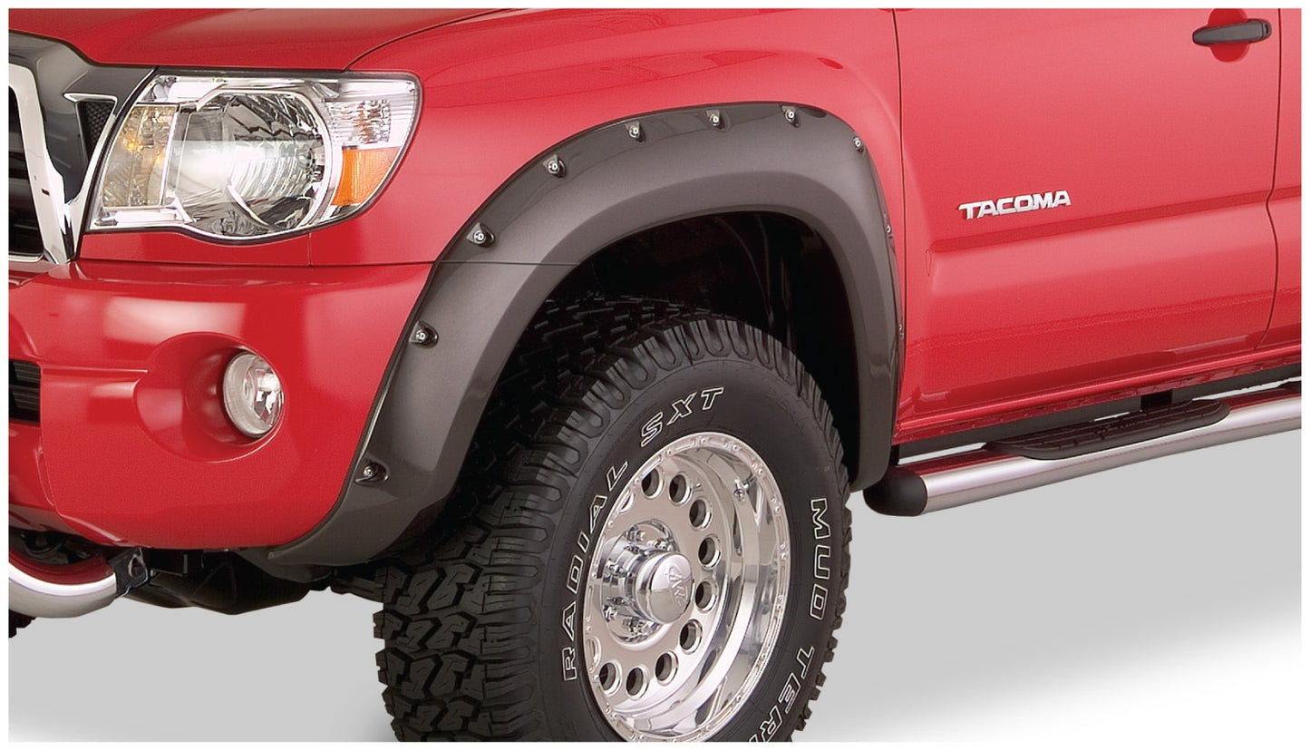 Bushwacker 31053-02 Black Pocket/Rivet Style Smooth Finish Front Fender Flares For 2005-2011 Toyota Tacoma