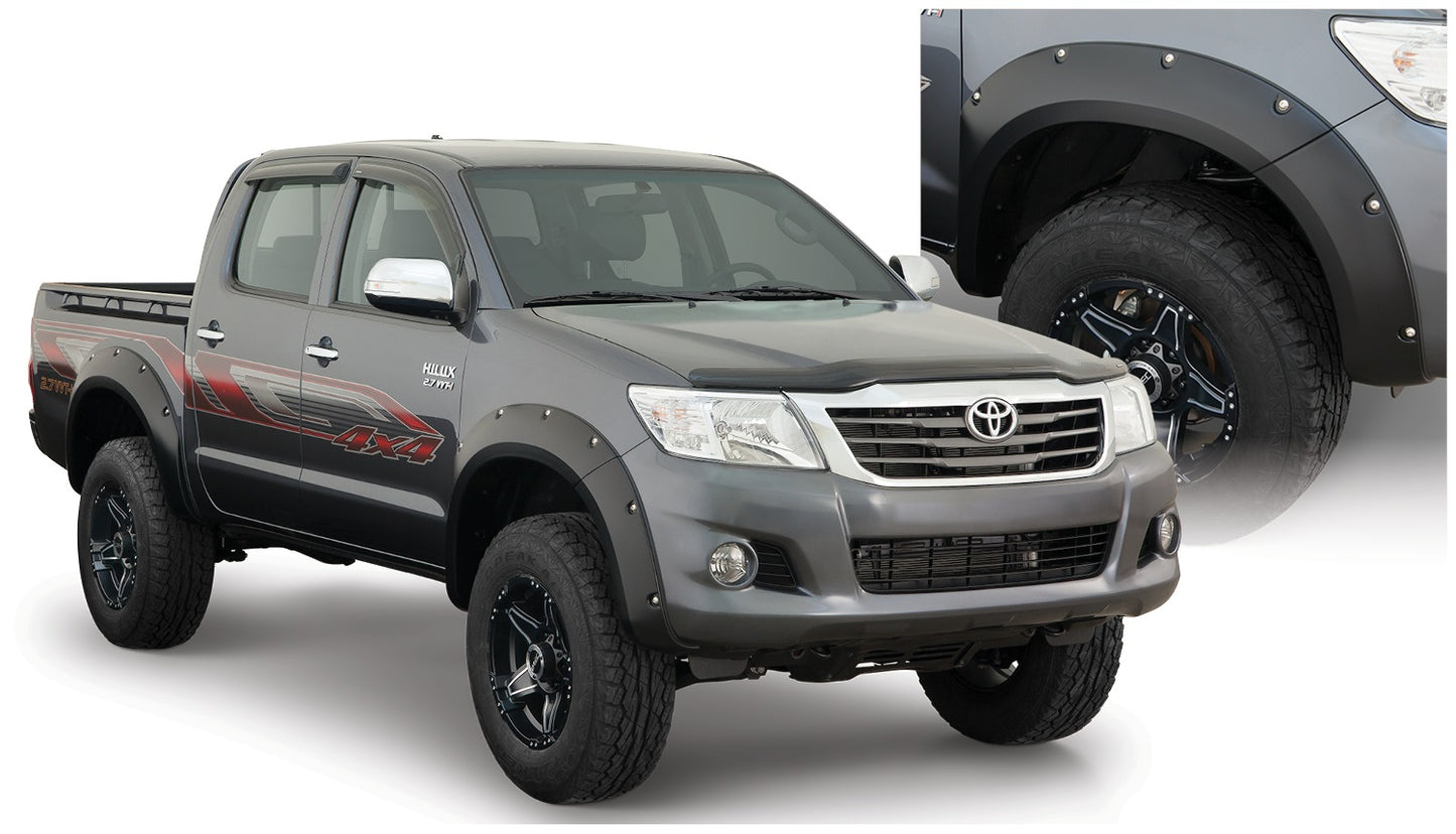 Bushwacker 31929-02 Black Pocket/Rivet Style Smooth Finish 4-Piece Fender Flare Set For 2011-2013 Toyota Hilux