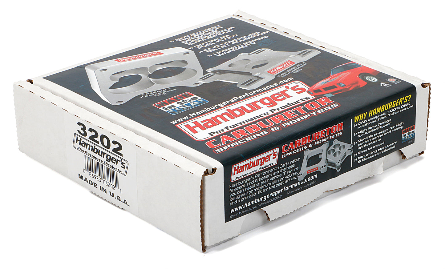 HAMBURGER'S PERFORMANCE PRODUCTS OPEN PLENUM CARBURETOR SPACER- HOLLEY / AFB; 2 IN. TALL- BILLET ALUMINUM 3202