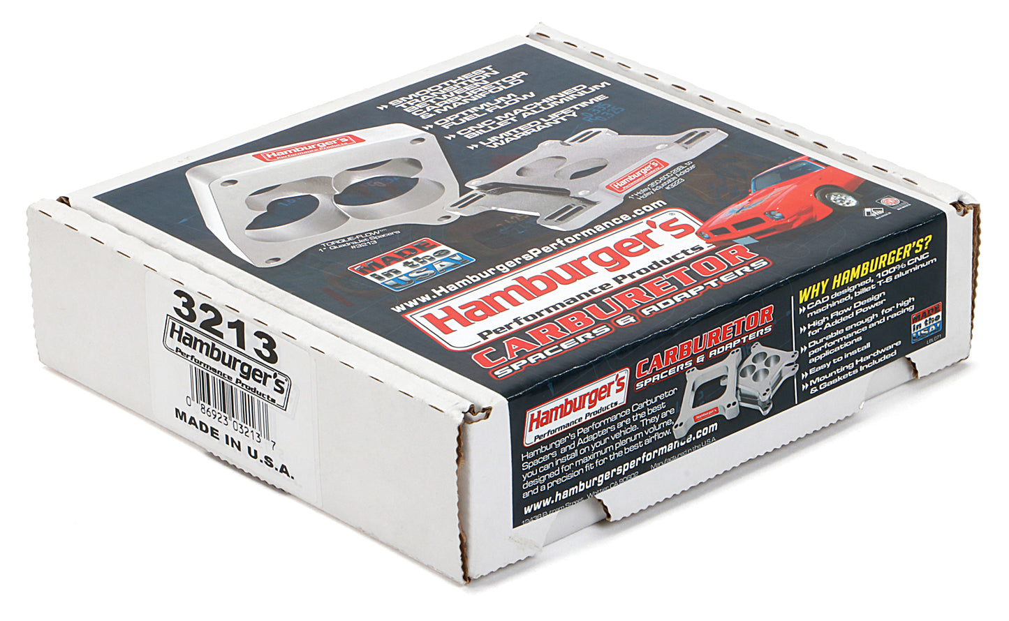 HAMBURGER'S PERFORMANCE PRODUCTS TORQUE-FLOW CARBURETOR SPACER- QUADRAJET- PORTED; 1 IN. TALL- BILLET ALUMINUM 3213