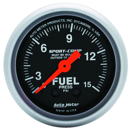 AutoMeter 2-1/16 in. FUEL PRESSURE 0-15 PSI SPORT-COMP 3311