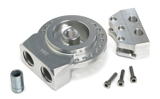 HAMBURGER'S PERFORMANCE PRODUCTS MULTI-POSITION REMOTE OIL FILTER RELOCATION BASE; PH8A (OR EQUIVALENT); -12AN PORTS- BILLET ALUMINUM 3344