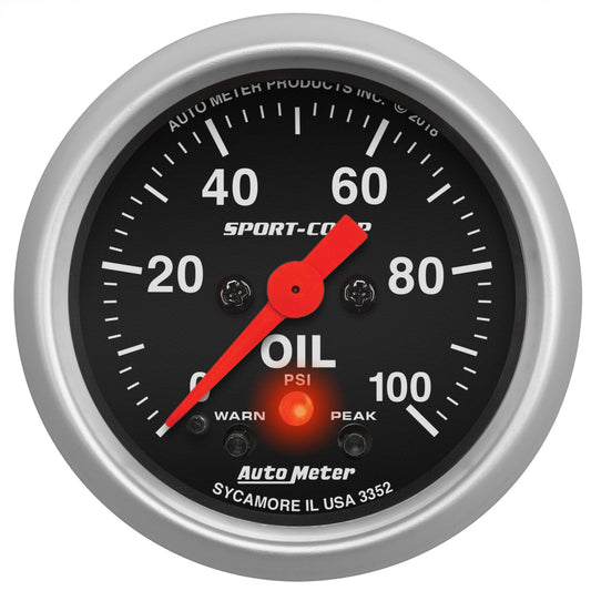 AutoMeter 2-1/16 in. OIL PRESSURE 0-100 PSI SPORT-COMP 3352