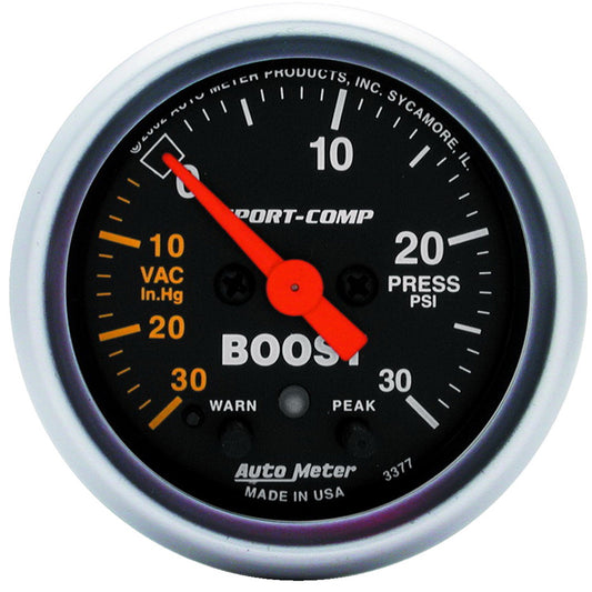 AutoMeter 2-1/16 in. BOOST/VACUUM 30 IN HG/30 PSI SPORT-COMP 3377