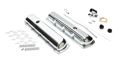 Trans-Dapt Performance Olds And Pontiac Engine Dress-Up Kit; Offset Pcv Valve Covers; Olds 330-455 Or Pontiac 403- Chrome 3391