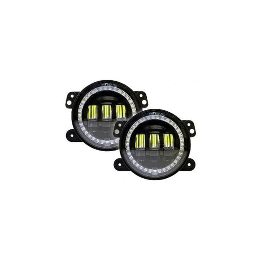 Quake LED - QTE346 - Jeep JK/CJ/TJ 4 Inch Fog Lights W/White DRL Halo And Amber Turn Signals