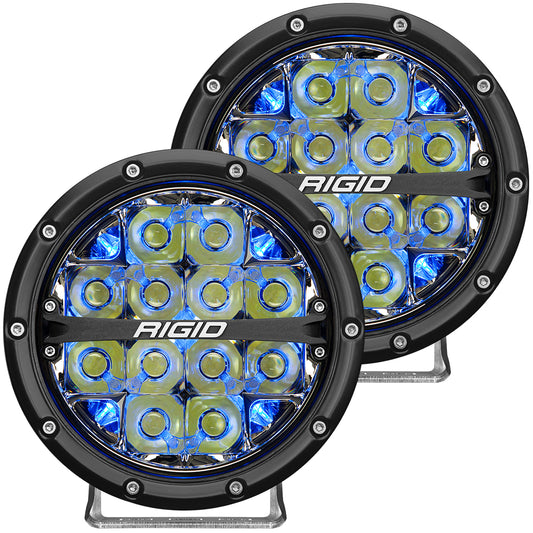RIGID Industries 360-Series 6 Inch Round LED Off-Road Light Spot Beam Pattern for High Speeds Blue Backlight Pair 36202