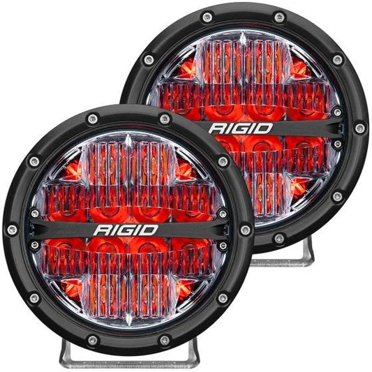RIGID Industries 360-Series 6 Inch Round LED Off-Road Light Drive Beam Pattern for Moderate Speeds Red Backlight Pair 36205