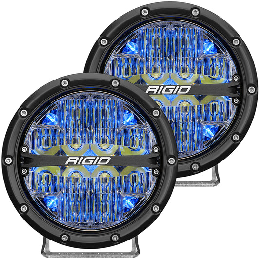 RIGID Industries 360-Series 6 Inch Round LED Off-Road Light Drive Beam Pattern for Moderate Speeds Blue Backlight Pair 36207