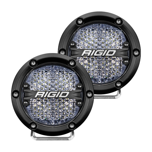 RIGID Industries 360-Series 4 Inch Round LED Off-Road Light Diffused Lens White Backlight Pair 36208