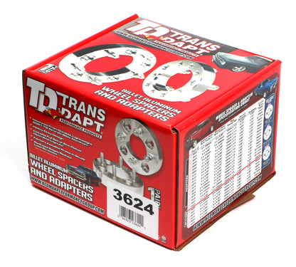 Trans-Dapt Performance Billet Wheel Spacers; 5 Lug On 4.5 In. Bolt Pattern Diameter; 1/2 In.-20 Studs; 1 In. Thick 3624