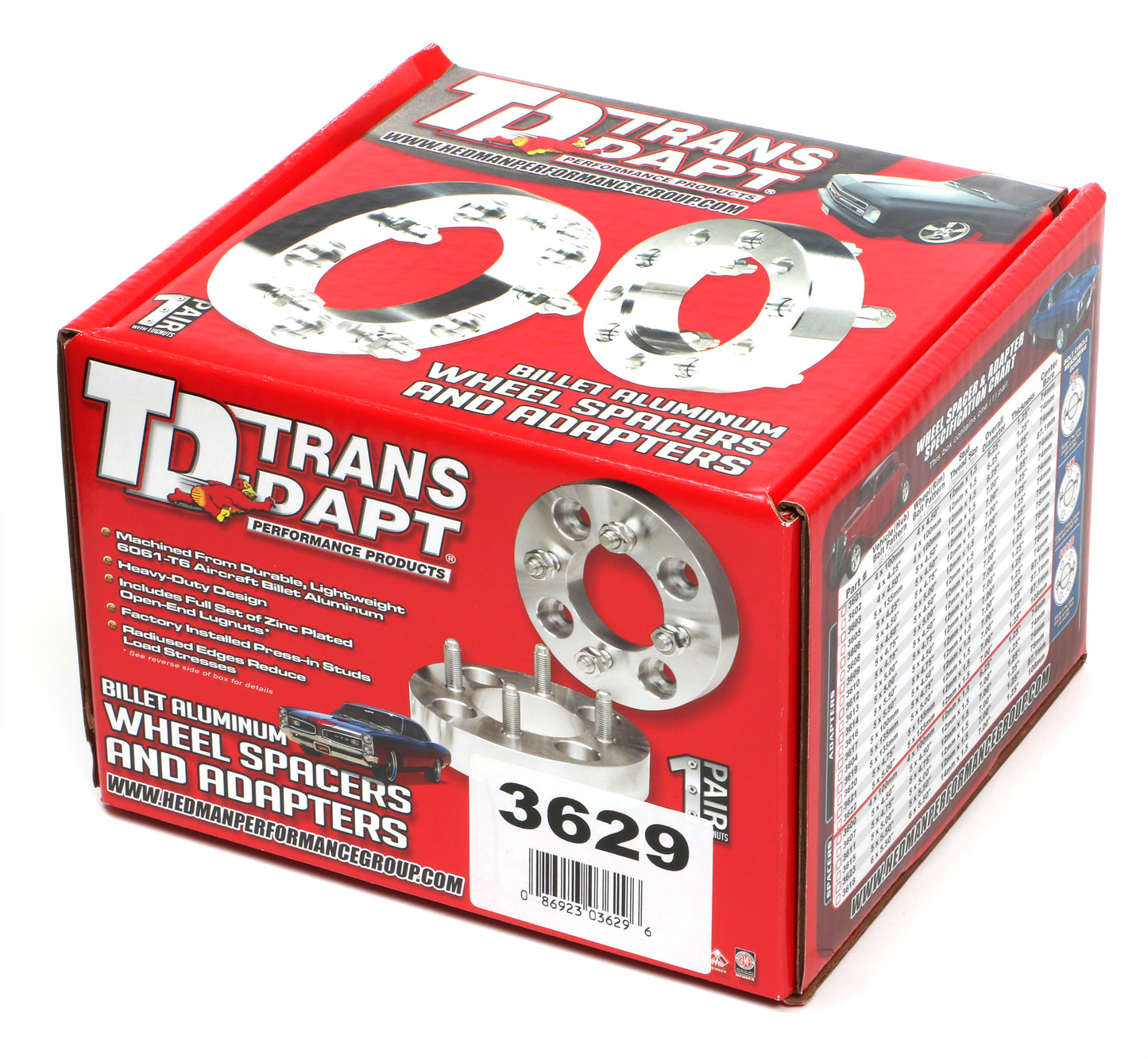 Trans-Dapt Performance Billet Wheel Spacers; 5 Lug On 114.3Mm Bolt Pattern Diameter; 1/2 In.-20 Studs; 1 1/4 In. Thick 3629