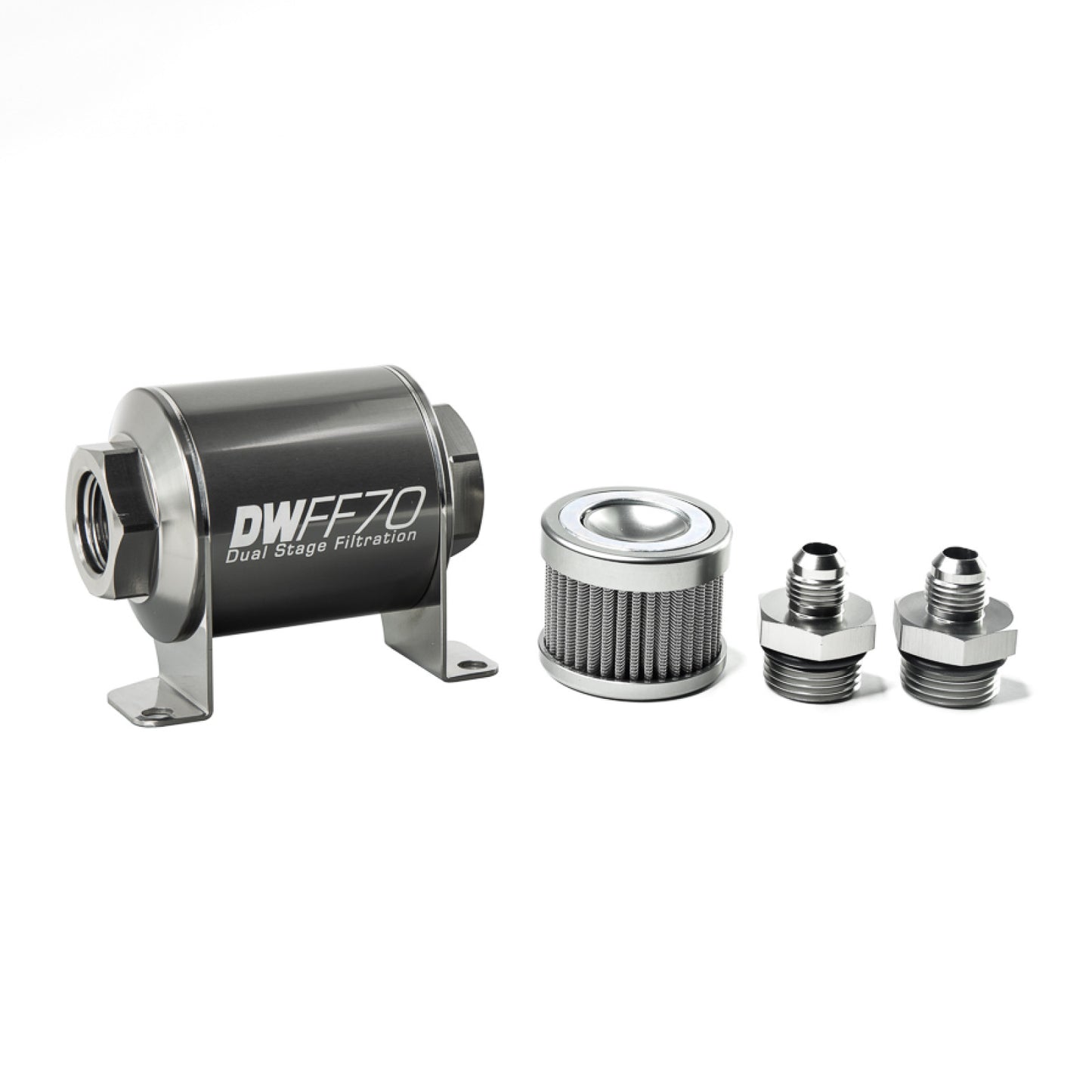 Deatschwerks In-line fuel filter element and housing kit, stainless steel 100 micron, -6AN, 70mm. Universal DEW-8-03-070-100K-6