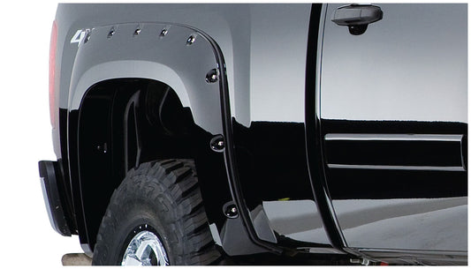 Bushwacker 40060-02 Black Pocket/Rivet Style Smooth Finish Rear Fender Flares For 1999-2006 Silverado/Sierra 1500; 2007 Silverado/Sierra 1500 Classic; Fits 78/96 In. Bed