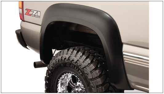 Bushwacker 40104-02 Black Extend-A-Fender Style Smooth Finish Rear Fender Flares With Extended Coverage For 99-06 Silverado/Sierra 1500; 99-04 2500; 01-06 1500 HD 2500 HD 3500; Fits 78/96 In. Bed