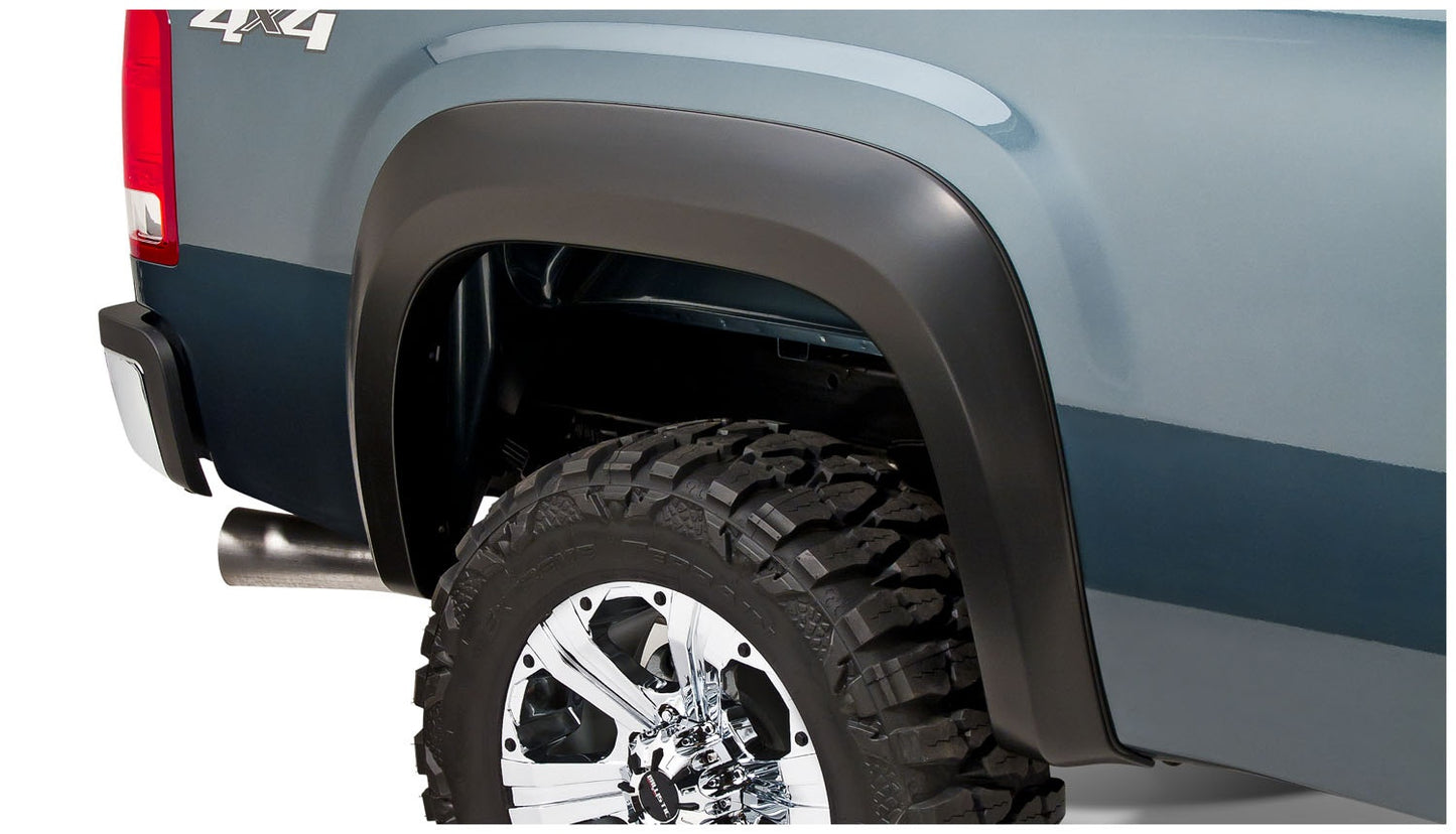 Bushwacker 40110-02 Black Extend-A-Fender Style Smooth Finish Rear Fender Flares For 2007-2013 GMC Sierra 1500; Fits 69.3 In. Bed