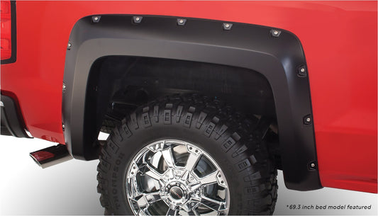 Bushwacker 40116-02 Black Pocket/Rivet Style Smooth Finish Rear Fender Flares For 2019 Chevrolet Silverado 1500 LD 2014-2018 Silverado 1500 2015-2019 Silverado 2500 HD/3500 HD (Excludes Dually); Fits 78.8/97.8 In. Bed