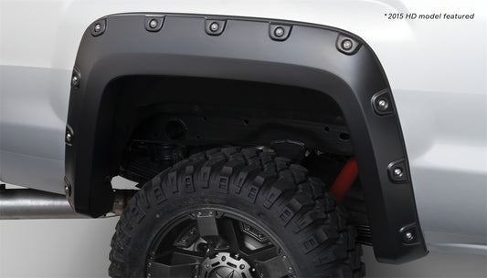 Bushwacker 40118-02 Black Boss Pocket/Rivet Style Smooth Finish Rear Fender Flares For 2014-2015 Sierra 1500; 2015-2018 Sierra 2500 HD/3500 HD