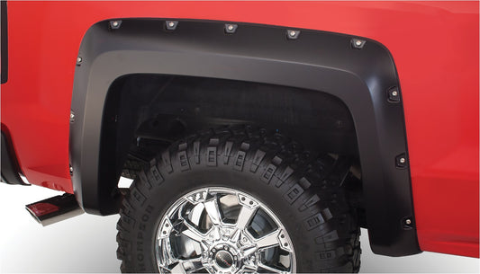 Bushwacker 40120-02 Black Pocket/Rivet Style Smooth Finish Rear Fender Flares For 2014-2018 Chevrolet Silverado 1500; Fits 69.3 In. Bed
