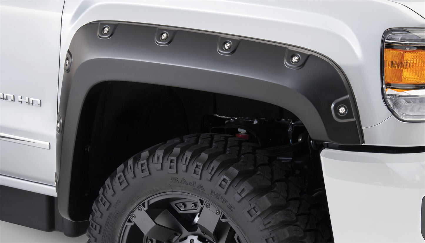 Bushwacker 40135-02 Black Boss Pocket/Rivet Style Smooth Finish Front Fender Flares For 2015-2018 Sierra 2500 HD/3500 HD