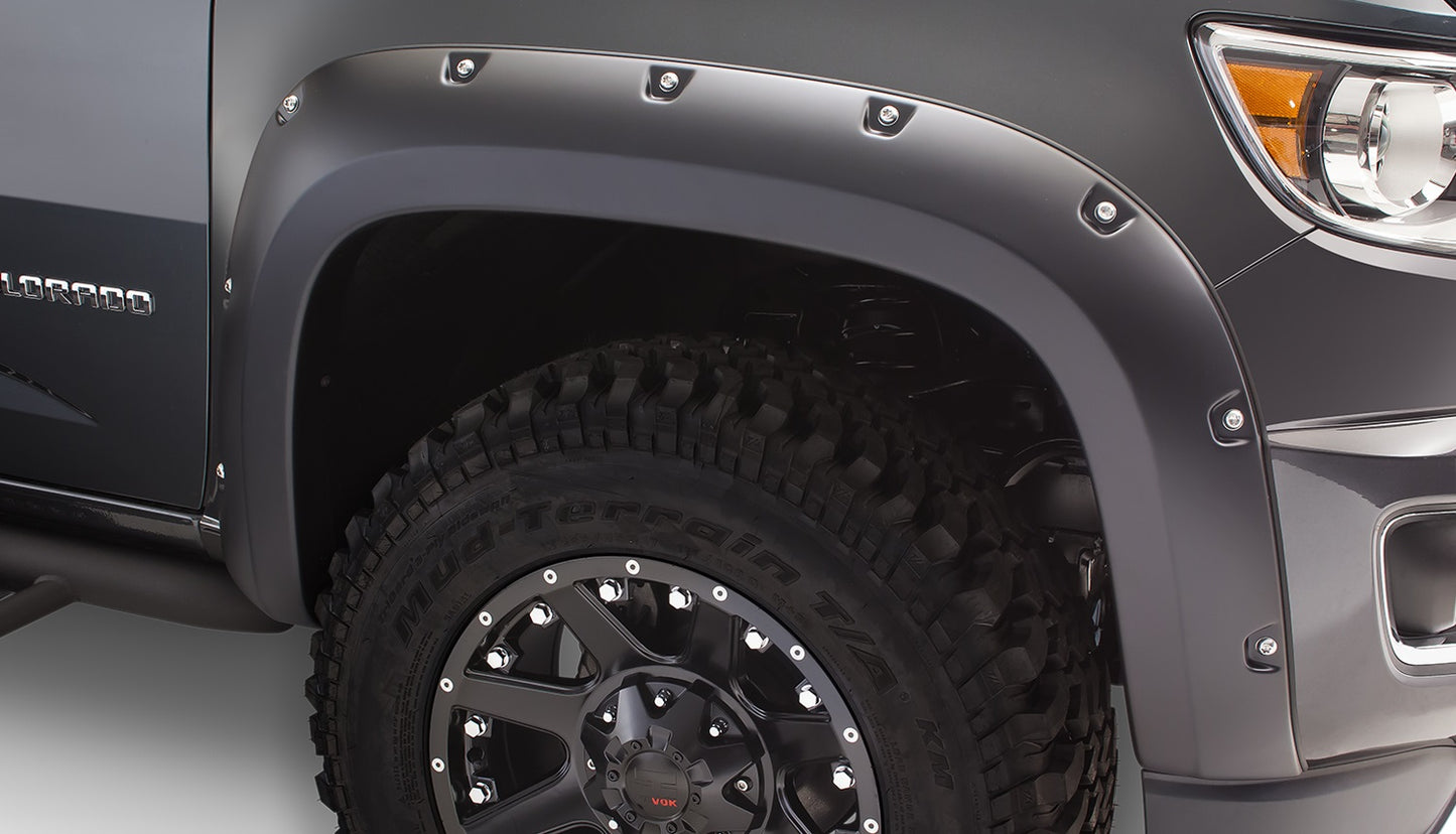 Bushwacker 40137-02 Black Pocket/Rivet Style Smooth Finish Front Fender Flares For 2015-2021 Chevrolet Colorado