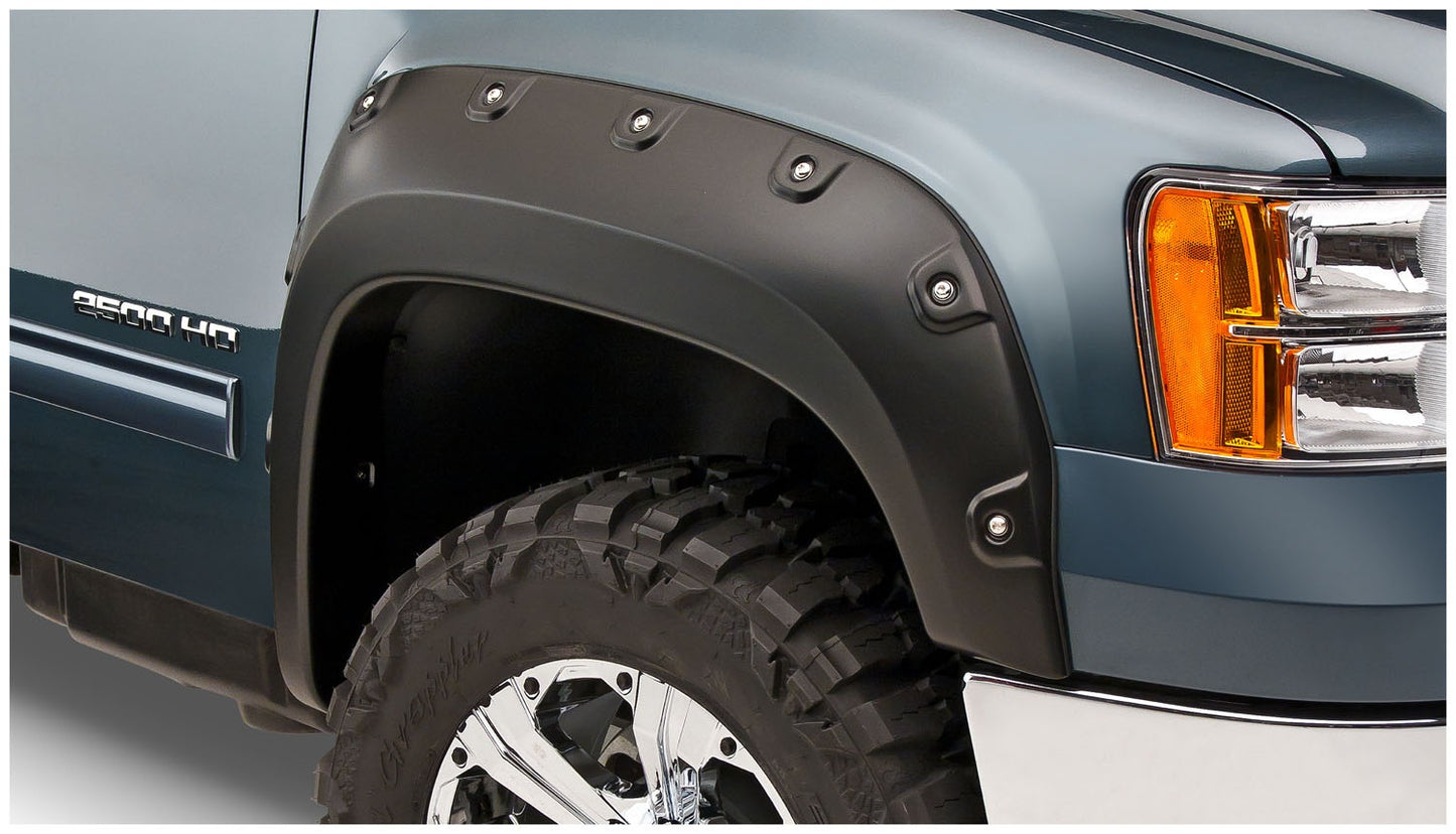 Bushwacker 40953-02 Black Boss Pocket/Rivet Style Smooth Finish 4-Piece Fender Flare Set For 2011-2014 GMC Sierra 2500 HD/3500 HD (Excludes Dually)