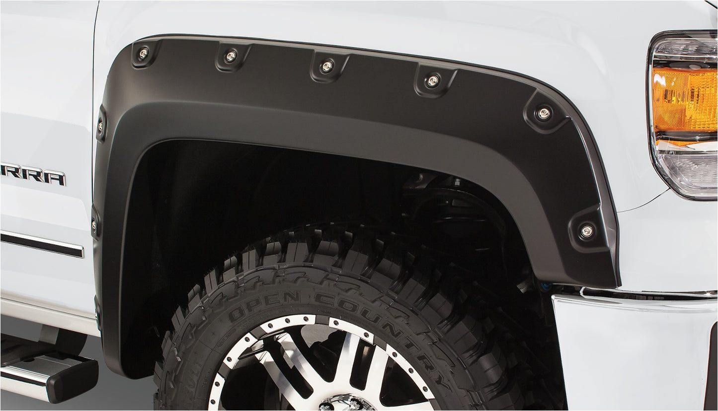 Bushwacker 40958-02 Black Boss Pocket/Rivet Style Smooth Finish 4-Piece Fender Flare Set For 2014-2015 GMC Sierra 1500
