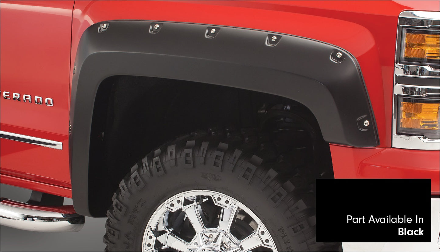 Bushwacker 40959-34 Pocket/Rivet Style Color Matched Black 4-Piece Fender Flare Set For 2016-2018 Silverado 1500; Fits 69.3 In. Bed