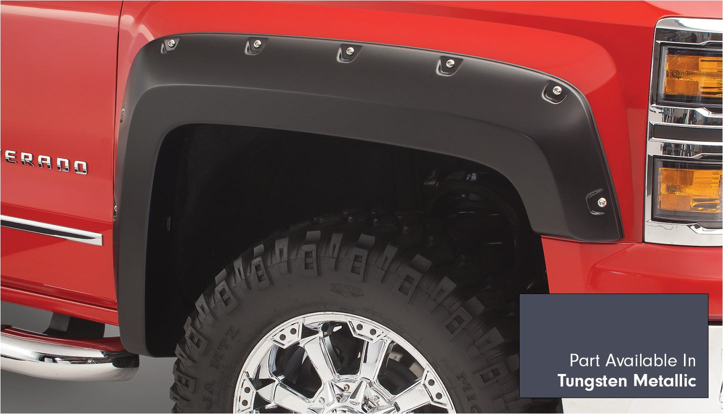 Bushwacker 40974-64 Pocket/Rivet Style Color Matched Abalone White Tricoat 4-Piece Fender Flare Set For 2016-2017 GMC Sierra 1500 Factory Mudflaps Must Be Removed