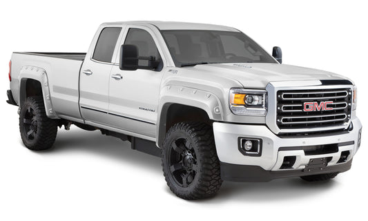 Bushwacker 40974-14 Pocket/Rivet Style Color Matched Summit White 4-Piece Fender Flare Set For 2016-2018 GMC Sierra 1500 Factory Mudflaps Must Be Removed