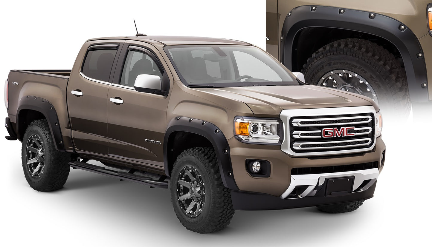 Bushwacker 40971-02 Black Pocket/Rivet Style Smooth Finish 4-Piece Fender Flare Set For 2015-2021 GMC Canyon W/61.7 In. Bed