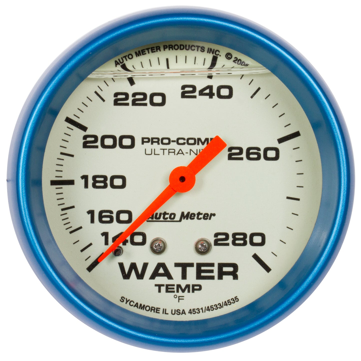 AutoMeter 2-5/8 in. WATER TEMPERATURE LIQUID FILLED 140-280 Fahrenheit ULTRA-NITE 4231