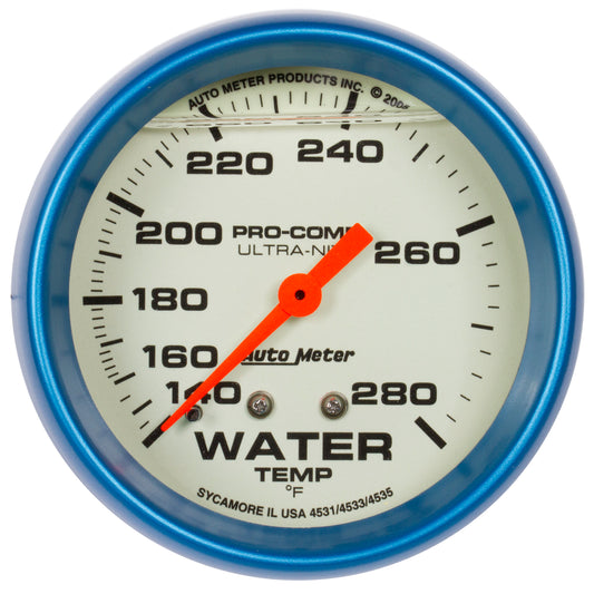 AutoMeter 2-5/8 in. WATER TEMPERATURE 140-280 Fahrenheit LIQUID FILLED ULTRA-NITE 4235