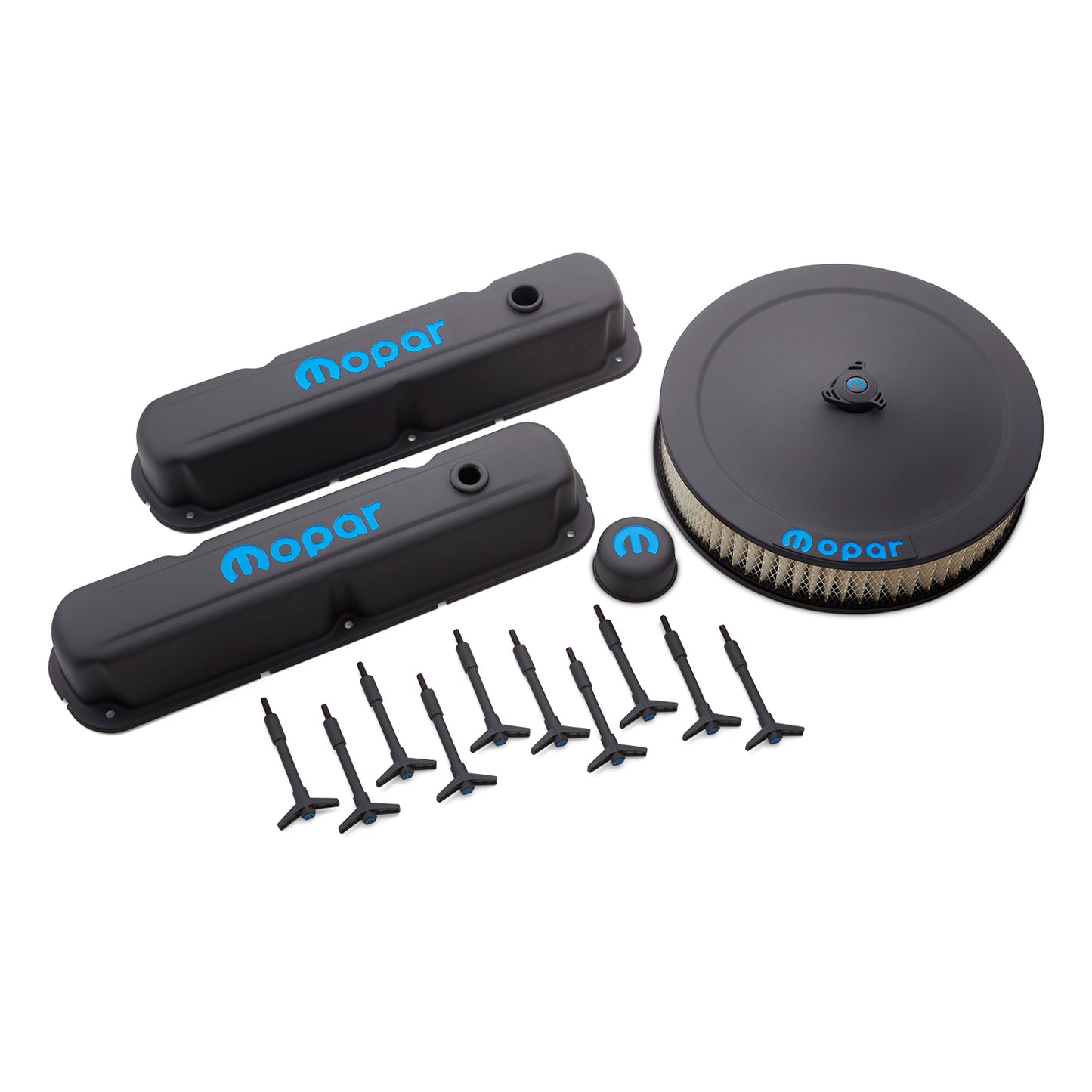 Proform Engine Dress-Up Kit; Black Crinkle w/Blue MOPAR Logo; Fits Small Blk (LA) Engine 440-758