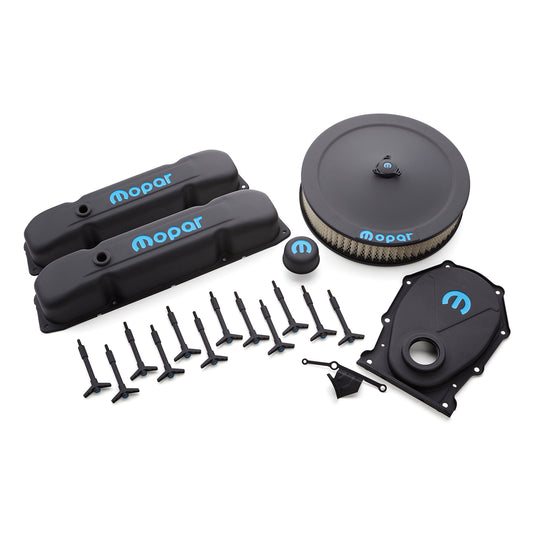 Proform Engine Dress-Up Kit; Black Crinkle w/Blue MOPAR Logo; Big Block (B/RB) Engines 440-812