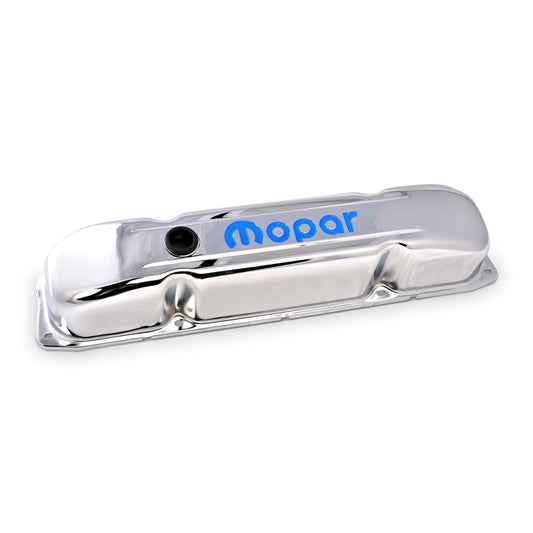 Proform Engine Valve Covers; Steel; Chrome; Mopar Emblem; Fits B/RB/Big Block Engines 440-813