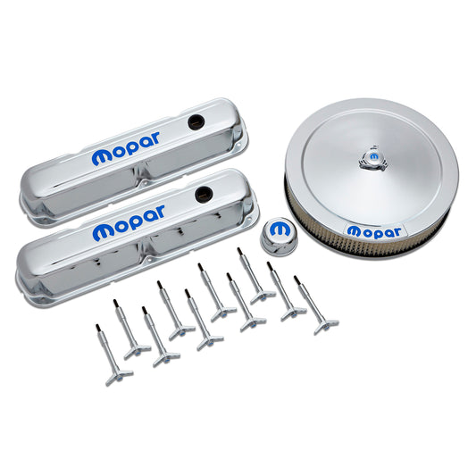 Proform Engine Dress-Up Kit; Chrome w/Blue MOPAR Logo; Fits Small Block (LA) Engines 440-900