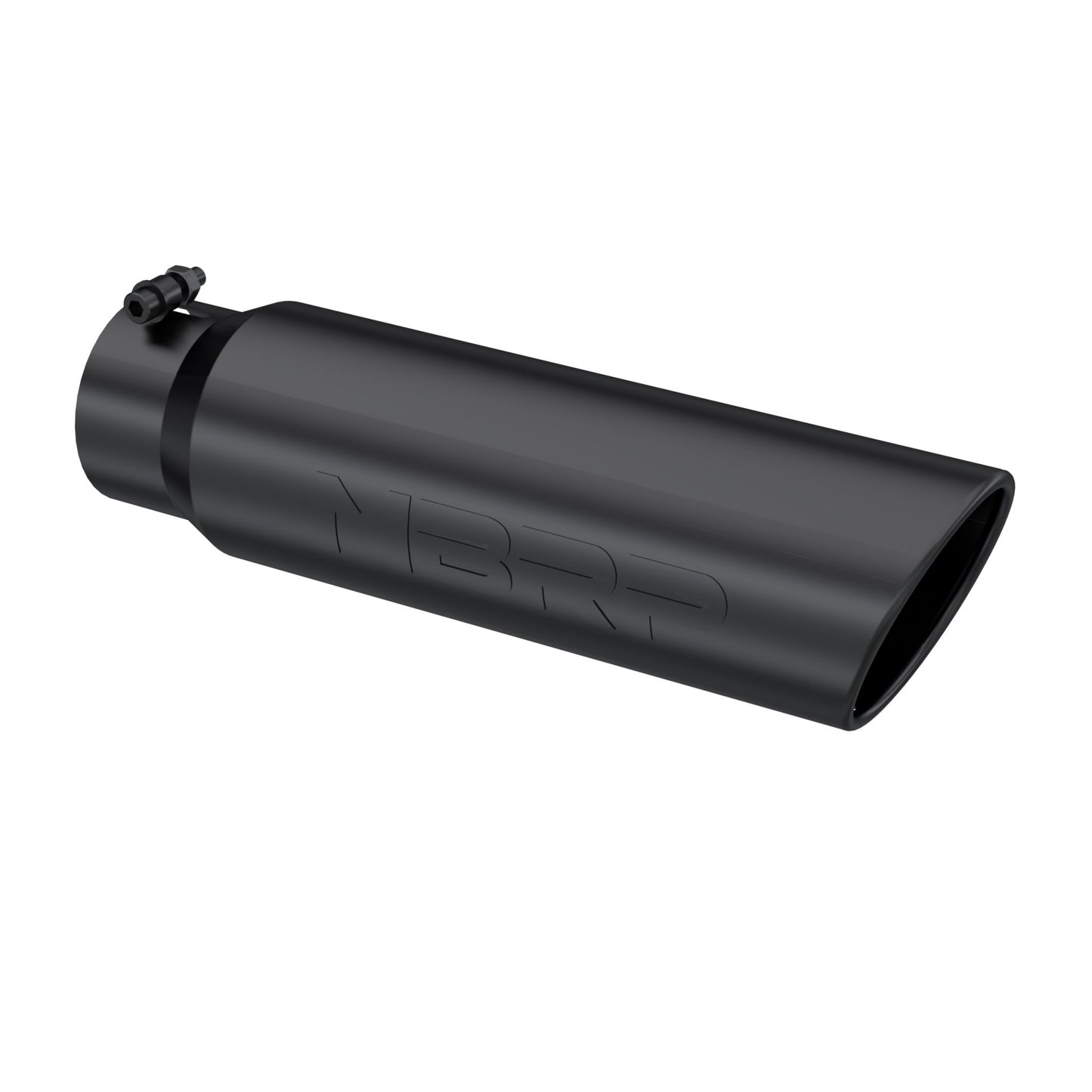 MBRP Exhaust Tip; 5in. O.D.; Angled Rolled End; 4in. inlet 18in. in length; Black Coated T5124BLK