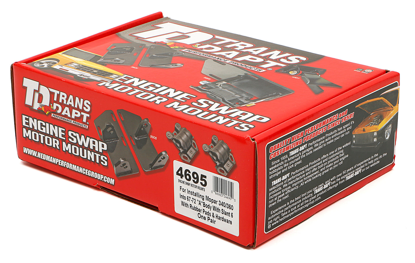 Trans-Dapt Performance Mopar 340-360 Into 1967-72 A Body- Motor Mount Kit 4695