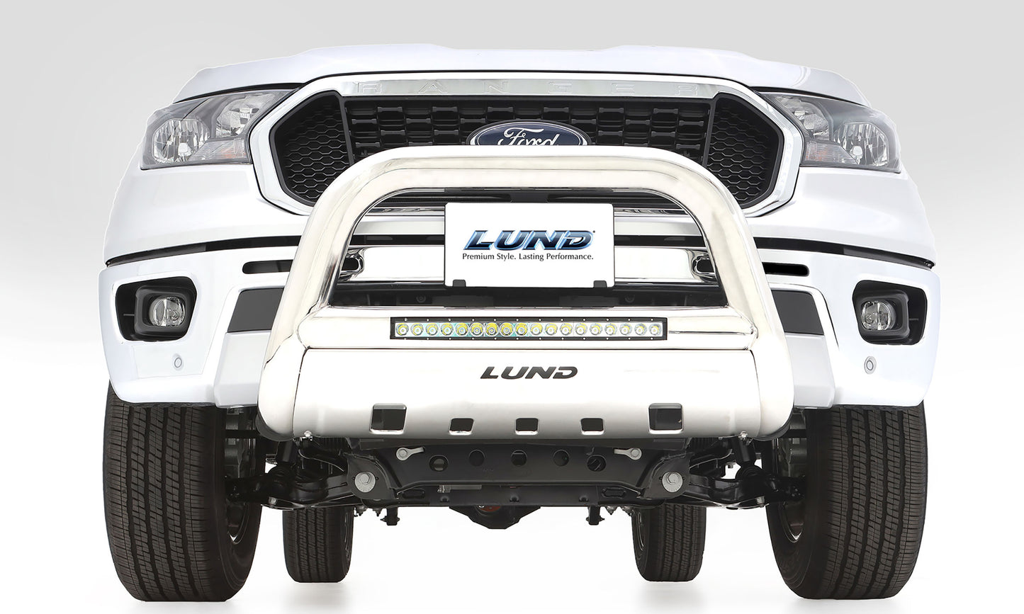 Lund 47021201 Polished Stainless Steel Bull Bar With Integrated 20 Inch LED Light Bar For 20-22 Silverado And Sierra 2500/3500