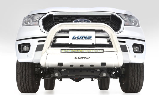 Lund 47021203 Polished Stainless Steel Bull Bar With Integrated 20 Inch LED Light Bar For 2011-2019 Silverado And Sierra 2500 HD 3500 HD