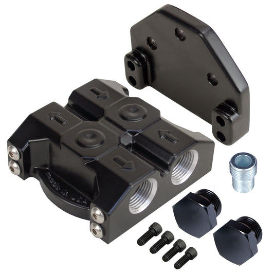 Derale Premium -10AN Side Ports Single Filter Mount, 13/16"-16 Filter Threads 35729