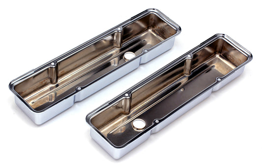 Trans-Dapt Performance Traditional Design Valve Covers; Short; 1958-1986 Sb Chevy 283-350- Chrome 4963