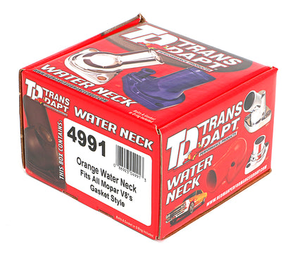 Trans-Dapt Performance Mopar V8 Water Neck (Thermostat Housing); Orange Powder-Coated 4991