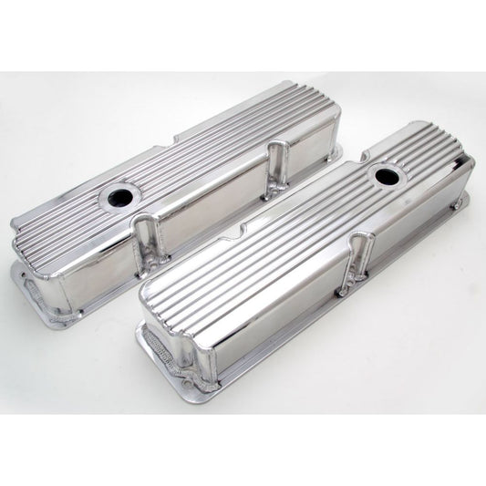 HAMBURGER'S PERFORMANCE PRODUCTS FABRICATED ALUMINUM VALVE COVERS WITH FINS; FORD BB V8 352-360-390-406-427-428; WITH HOLES- POLISHED ALUMINUM 1121