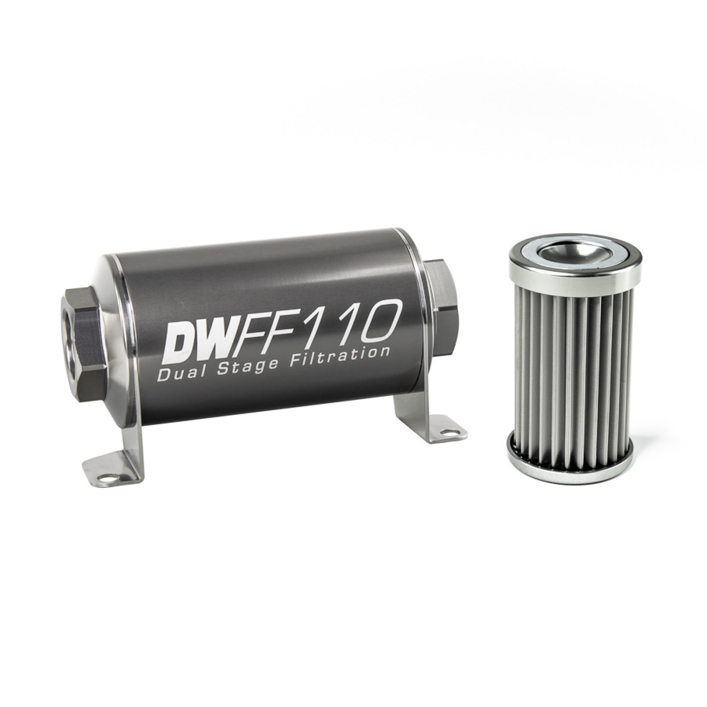 Deatschwerks In-line fuel filter element and housing kit, stainless steel 5 micron, 110mm. Universal DEW-8-03-110-005K