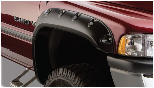 Bushwacker 50029-02 Black Pocket/Rivet Style Smooth Finish Front Fender Flares For 1994-2001 Dodge Ram 1500; 1994-2002 Ram 2500 3500