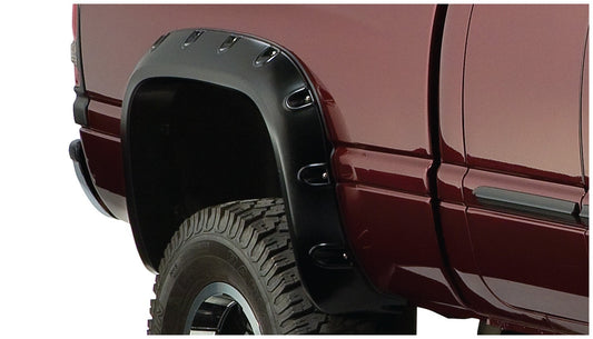 Bushwacker 50018-02 Black Pocket/Rivet Style Smooth Finish Rear Fender Flares For 2002-2008 Dodge Ram 1500; Ram 2500 3500; Fits 75.9/76.3 In. Bed