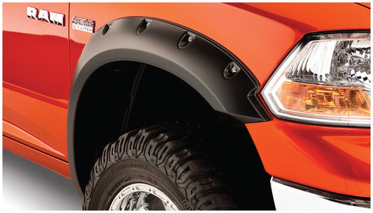 Bushwacker 50037-02 Black Pocket/Rivet Style Smooth Finish Front Fender Flares For 2009-2018 Dodge Ram 1500; 2019-2023 Ram 1500 Classic (Excludes Rebel Models For All Models)