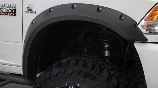 Bushwacker 50051-02 Black Max Coverage Pocket/Rivet Style Smooth Finish Front Fender Flares For 2010-2018 Dodge Ram 2500 3500 (Excludes R/T)